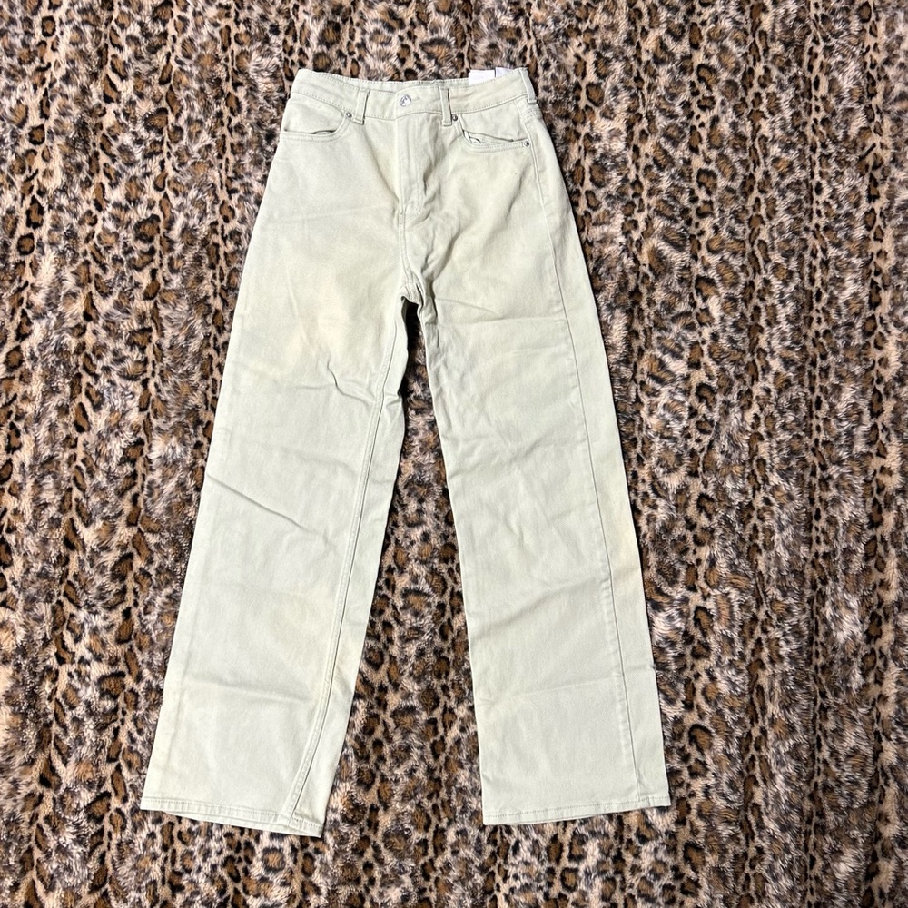 High waisted Straight leg light green jeans
